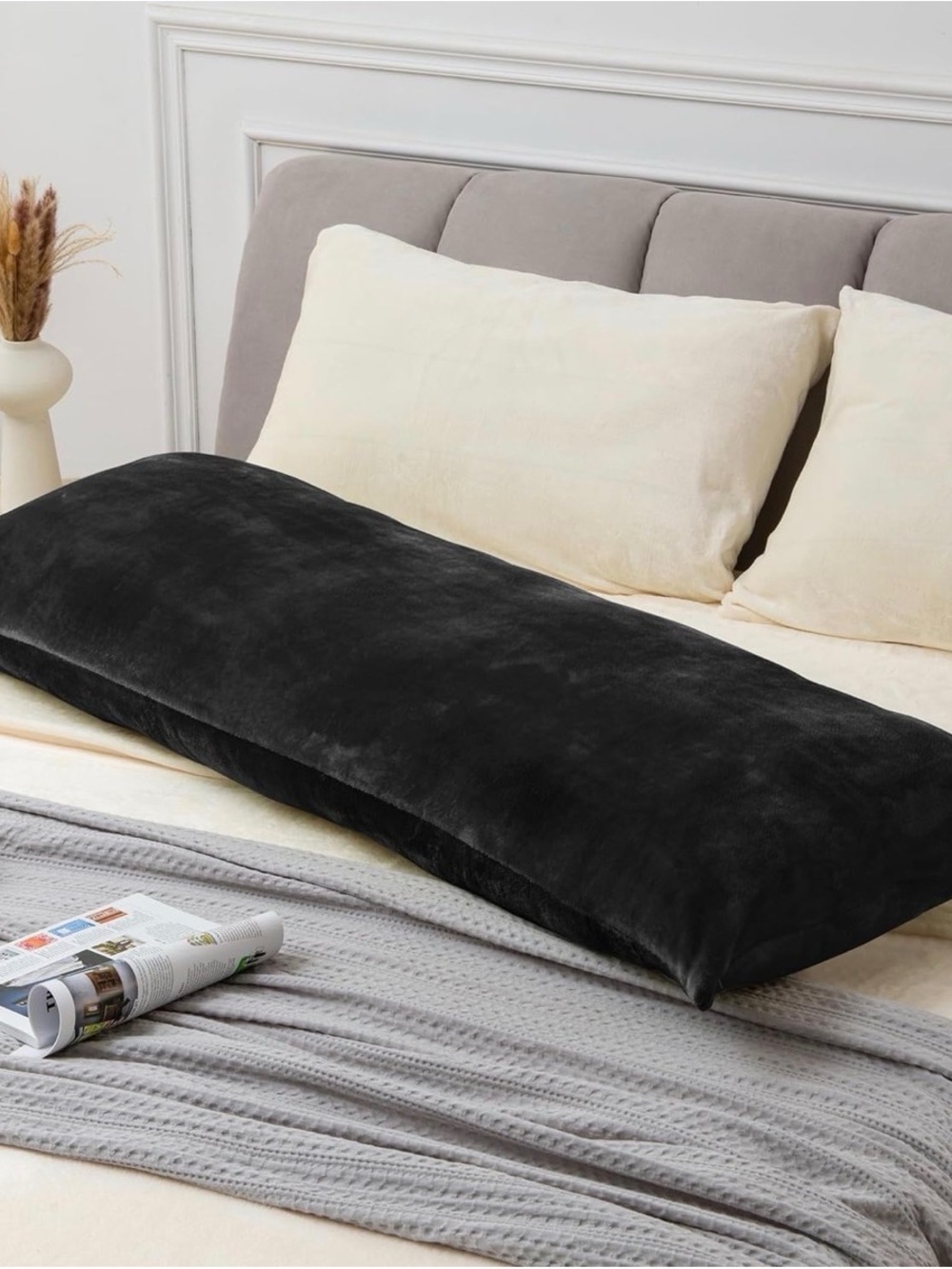 Black Plush Body Pillow & 2 covers – Soft Luxury Bedding